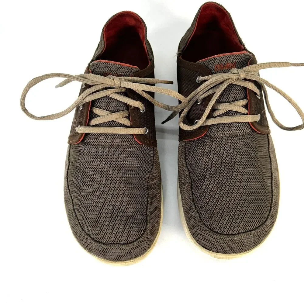 OluKai Nohea Moku Shoes Mens Size 9.5 Brown Tan Slip Lace Up Low Top Casual